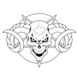 Skul with horns on pentagram