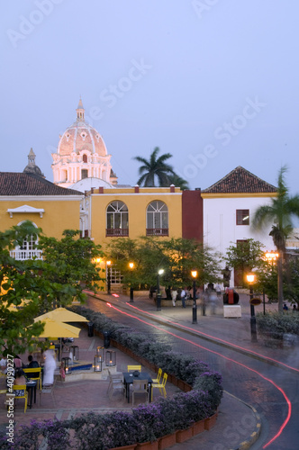 Photo: historic church light night streaks Cartagena Colombia historic church light night streaks Cartagena Colombia