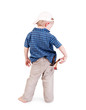 Little boy in cap with slingshot in his pocket