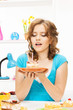 lovely housewife with cake and candle lovely housewife with cake and candle