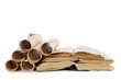 Many ancient scrolls and old books