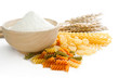different grades of paste and flour in  wooden bowl