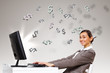 Businesswoman  at workplace and money symbols