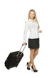 Full length of business woman pulling the travel bag