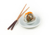 Sushi on a plate with chopsticks on the side