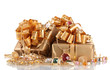 Various gold jewellery and gifts isolated on white Various gold jewellery and gifts isolated on white