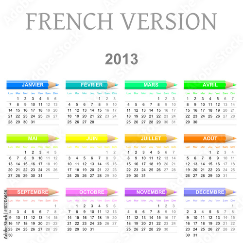 Vector: 2013 French vectorial calendar with crayons 2013 French vectorial calendar with crayons