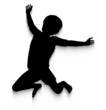 Vector: Jumping child silhouette and halftone pattern motion trail Jumping child silhouette and halftone pattern motion trail