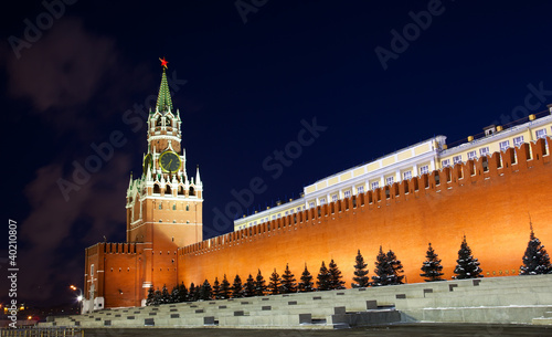 Photo: Spasskaya tower of Kremlin, night view. Moscow, Russia Spasskaya tower of Kremlin, night view. Moscow, Russia