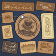 set of labels for coffee on the background of denim
