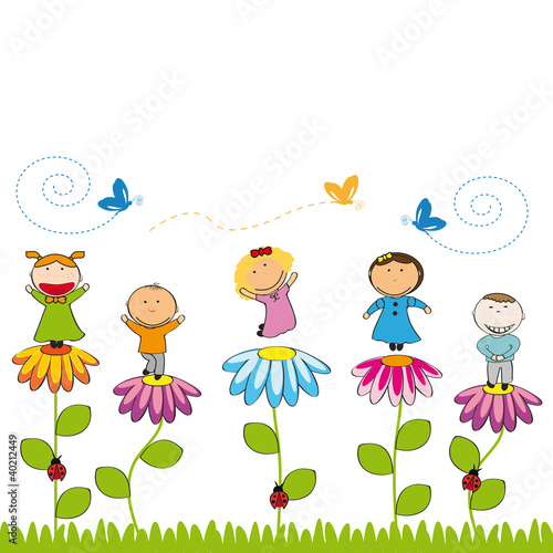 Illustration: Happy kids in garden Happy kids in garden