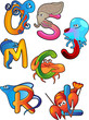 Vector: funny Sea Animals with initial letters of their english name funny Sea Animals with initial letters of their english name