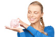 lovely woman with piggy bank lovely woman with piggy bank