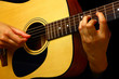 Closeup view of playing classic spanish guitar