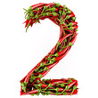 Number 2 made from red pepper. 3D render
