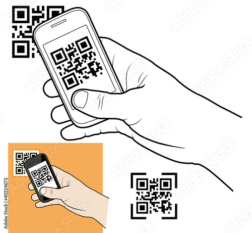 Vector: Hand with smart phone taking QR code Hand with smart phone taking QR code