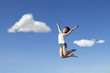 Asian woman jumping happily