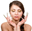 Beautiful model girl makeup with braid and nails iguanas