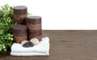 Photo: Spa still life with candles, stones and towels Spa still life with candles, stones and towels