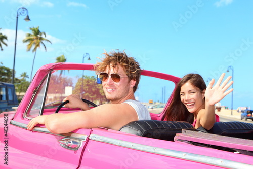 Photo: Couple happy in vintage retro car Couple happy in vintage retro car