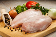 Raw chicken breasts on cutting board