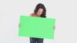 Woman holding a card