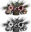 Flower bouquets in the baskets Flower bouquets in the baskets