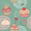Seamless Background with Cakes, Sweets and Desserts - in vector Seamless Background with Cakes, Sweets and Desserts - in vector