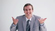 Happy executive playing with a small globe ball