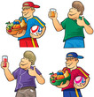 Vektor: happy boy with fruits and juice happy boy with fruits and juice