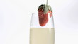 Close-up of strawberry diving in super slow motion
