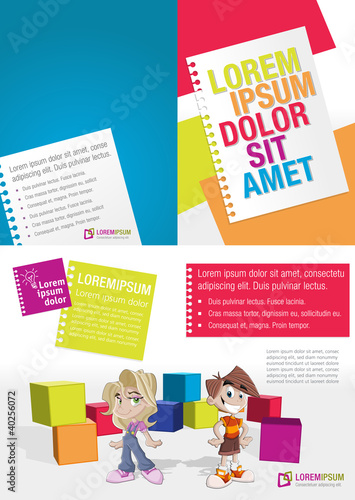 Vector: Colorful template with kids in the school Colorful template with kids in the school