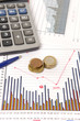 Foto: graphics with pen and calculator and coins graphics with pen and calculator and coins