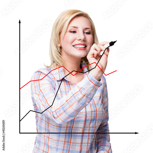 Photo: junge Frau zeichnet Diagramm junge Frau zeichnet Diagramm
