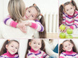 Cute caucasian girl with her mother, collage
