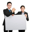 business team with big blank card