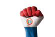 Fist painted in colors of paraguay flag