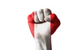 Fist painted in colors of peru flag Fist painted in colors of peru flag