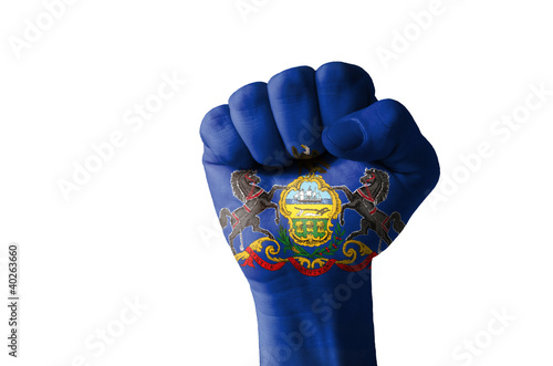 Photo: Fist painted in colors of us state of pennsylvania flag Fist painted in colors of us state of pennsylvania flag