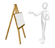 Man with easel isolated on white background.