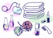 Drawing of vintage cosmetics set