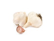 two heads of garlic and clove on a white background two heads of garlic and clove on a white background