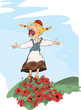 The cheerful girl and glade with poppies.  Cartoon