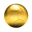 golden soccer ball isolated, white background