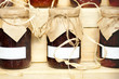 Banks with jam are covered with paper home-style