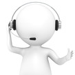3D little human character with a Headset. Front view, isolated.