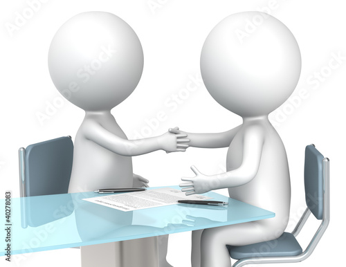 Illustration: Deal. 3D little human characters X2 making a deal. Deal. 3D little human characters X2 making a deal.
