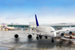 Modern airplane  in  Airport. Take off on runway.