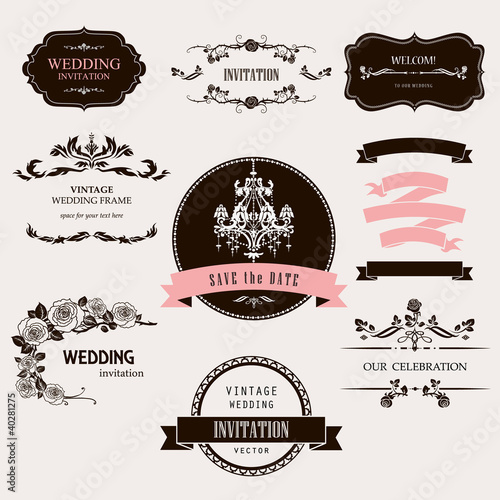 Vector: Set of celebration frames and labels with vintage design. Set of celebration frames and labels with vintage design.