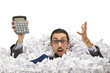 Man with lots of waste paper Man with lots of waste paper